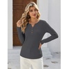 image:imageZeagoo Womens Long Sleeve Waffle Knit Shirts Dressy Casual Loose Button Up V Neck Tops 2026 Fall Basic Tee BlouseDark Grey