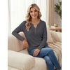 image:imageZeagoo Womens Long Sleeve Waffle Knit Shirts Dressy Casual Loose Button Up V Neck Tops 2026 Fall Basic Tee BlouseDark Grey
