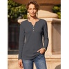 image:imageZeagoo Womens Long Sleeve Waffle Knit Shirts Dressy Casual Loose Button Up V Neck Tops 2026 Fall Basic Tee BlouseDark Grey