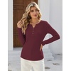image:imageZeagoo Womens Long Sleeve Waffle Knit Shirts Dressy Casual Loose Button Up V Neck Tops 2026 Fall Basic Tee BlouseDark Red