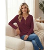 image:imageZeagoo Womens Long Sleeve Waffle Knit Shirts Dressy Casual Loose Button Up V Neck Tops 2026 Fall Basic Tee BlouseDark Red