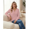 image:imageZeagoo Womens Long Sleeve Waffle Knit Shirts Dressy Casual Loose Button Up V Neck Tops 2026 Fall Basic Tee BlouseDusty Pink