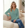 image:imageZeagoo Womens Long Sleeve Waffle Knit Shirts Dressy Casual Loose Button Up V Neck Tops 2026 Fall Basic Tee BlouseGrayish Green