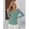 image:imageZeagoo Womens Long Sleeve Waffle Knit Shirts Dressy Casual Loose Button Up V Neck Tops 2026 Fall Basic Tee BlouseGrayish Green