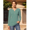 image:imageZeagoo Womens Long Sleeve Waffle Knit Shirts Dressy Casual Loose Button Up V Neck Tops 2026 Fall Basic Tee BlouseGrayish Green