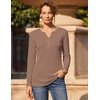 image:imageZeagoo Womens Long Sleeve Waffle Knit Shirts Dressy Casual Loose Button Up V Neck Tops 2026 Fall Basic Tee BlouseLight Brown