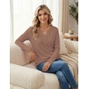 image:imageZeagoo Womens Long Sleeve Waffle Knit Shirts Dressy Casual Loose Button Up V Neck Tops 2026 Fall Basic Tee BlouseLight Brown