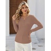 image:imageZeagoo Womens Long Sleeve Waffle Knit Shirts Dressy Casual Loose Button Up V Neck Tops 2026 Fall Basic Tee BlouseLight Brown