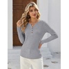 image:imageZeagoo Womens Long Sleeve Waffle Knit Shirts Dressy Casual Loose Button Up V Neck Tops 2026 Fall Basic Tee BlouseLight Grey