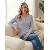 image:imageZeagoo Womens Long Sleeve Waffle Knit Shirts Dressy Casual Loose Button Up V Neck Tops 2026 Fall Basic Tee BlouseLight Grey