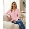 image:imageZeagoo Womens Long Sleeve Waffle Knit Shirts Dressy Casual Loose Button Up V Neck Tops 2026 Fall Basic Tee BlouseLight Pink
