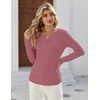 image:imageZeagoo Womens Long Sleeve Waffle Knit Shirts Dressy Casual Loose Button Up V Neck Tops 2026 Fall Basic Tee BlouseMauve