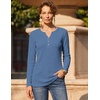 image:imageZeagoo Womens Long Sleeve Waffle Knit Shirts Dressy Casual Loose Button Up V Neck Tops 2026 Fall Basic Tee BlouseNavy Blue