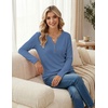 image:imageZeagoo Womens Long Sleeve Waffle Knit Shirts Dressy Casual Loose Button Up V Neck Tops 2026 Fall Basic Tee BlouseNavy Blue