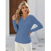 image:imageZeagoo Womens Long Sleeve Waffle Knit Shirts Dressy Casual Loose Button Up V Neck Tops 2026 Fall Basic Tee BlouseNavy Blue