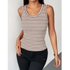 image:imageZeagoo Womens Tank Tops 2026 Scoop Neck Ribbed Sleeveless Top Casual Basic Slim Fitted Knit Cami Tee ShirtsAtw541 Stripe Brown White