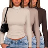 image:imageZeagoo Women Fall Clothes 3 Pack Long Sleeve Shirts Slim Fit Mock Neck TopsBeigekhakibrown