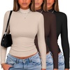 image:imageZeagoo Women Fall Clothes 3 Pack Long Sleeve Shirts Slim Fit Mock Neck TopsBlackbeigebrown