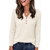 image:imageZeagoo Womens Long Sleeve Waffle Knit Shirts Dressy Casual Loose Button Up V Neck Tops 2026 Fall Basic Tee Blouse01parchment