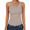 image:imageZeagoo Womens Tank Tops 2026 Scoop Neck Ribbed Sleeveless Top Casual Basic Slim Fitted Knit Cami Tee ShirtsAtw541 Stripe Brown White