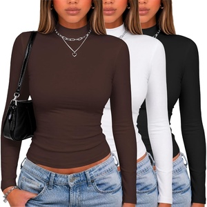 image:imageZeagoo Women Fall Clothes 3 Pack Long Sleeve Shirts Slim Fit Mock Neck TopsBlackwhitebrown