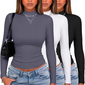 image:imageZeagoo Women Fall Clothes 3 Pack Long Sleeve Shirts Slim Fit Mock Neck TopsBlackwhitedark Grey