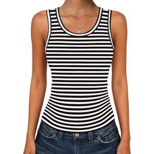 image:imageZeagoo Womens Tank Tops 2026 Scoop Neck Ribbed Sleeveless Top Casual Basic Slim Fitted Knit Cami Tee ShirtsAtw454 Stripe Black White