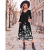 image:imageZeagoo Dresses for Women Long Sleeve Midi Dress Fall Casual A Line Dress 2026 V Neck Flare Dress with PocketsBlack Floral