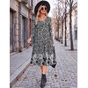 image:imageZeagoo Dresses for Women Long Sleeve Midi Dress Fall Casual A Line Dress 2026 V Neck Flare Dress with PocketsBlack White Floral