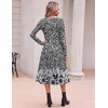 image:imageZeagoo Dresses for Women Long Sleeve Midi Dress Fall Casual A Line Dress 2026 V Neck Flare Dress with PocketsBlack White Floral