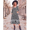 image:imageZeagoo Dresses for Women Long Sleeve Midi Dress Fall Casual A Line Dress 2026 V Neck Flare Dress with PocketsBlack White Floral