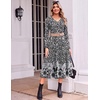 image:imageZeagoo Dresses for Women Long Sleeve Midi Dress Fall Casual A Line Dress 2026 V Neck Flare Dress with PocketsBlack White Floral