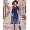 image:imageZeagoo Dresses for Women Long Sleeve Midi Dress Fall Casual A Line Dress 2026 V Neck Flare Dress with PocketsBlue Floral