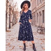 image:imageZeagoo Dresses for Women Long Sleeve Midi Dress Fall Casual A Line Dress 2026 V Neck Flare Dress with PocketsBlue Loral2
