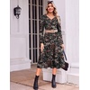 image:imageZeagoo Dresses for Women Long Sleeve Midi Dress Fall Casual A Line Dress 2026 V Neck Flare Dress with PocketsFloral