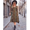 image:imageZeagoo Dresses for Women Long Sleeve Midi Dress Fall Casual A Line Dress 2026 V Neck Flare Dress with PocketsFloral Printed1