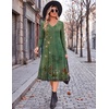 image:imageZeagoo Dresses for Women Long Sleeve Midi Dress Fall Casual A Line Dress 2026 V Neck Flare Dress with PocketsGreen Floral