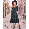 image:imageZeagoo Dresses for Women Long Sleeve Midi Dress Fall Casual A Line Dress 2026 V Neck Flare Dress with PocketsGreen Floralprinted