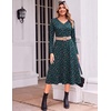 image:imageZeagoo Dresses for Women Long Sleeve Midi Dress Fall Casual A Line Dress 2026 V Neck Flare Dress with PocketsGreen Floralprinted