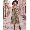 image:imageZeagoo Dresses for Women Long Sleeve Midi Dress Fall Casual A Line Dress 2026 V Neck Flare Dress with PocketsKhaki Printed