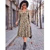 image:imageZeagoo Dresses for Women Long Sleeve Midi Dress Fall Casual A Line Dress 2026 V Neck Flare Dress with PocketsKhaki Printed