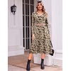 image:imageZeagoo Dresses for Women Long Sleeve Midi Dress Fall Casual A Line Dress 2026 V Neck Flare Dress with PocketsKhaki Printed