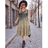 image:imageZeagoo Dresses for Women Long Sleeve Midi Dress Fall Casual A Line Dress 2026 V Neck Flare Dress with PocketsLeaf Print