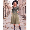 image:imageZeagoo Dresses for Women Long Sleeve Midi Dress Fall Casual A Line Dress 2026 V Neck Flare Dress with PocketsLeaf Print
