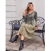 image:imageZeagoo Dresses for Women Long Sleeve Midi Dress Fall Casual A Line Dress 2026 V Neck Flare Dress with PocketsLeaf Print