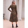 image:imageZeagoo Dresses for Women Long Sleeve Midi Dress Fall Casual A Line Dress 2026 V Neck Flare Dress with PocketsLeopard Print