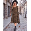 image:imageZeagoo Dresses for Women Long Sleeve Midi Dress Fall Casual A Line Dress 2026 V Neck Flare Dress with PocketsLeopard Print