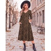 image:imageZeagoo Dresses for Women Long Sleeve Midi Dress Fall Casual A Line Dress 2026 V Neck Flare Dress with PocketsLeopard Print