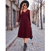 image:imageZeagoo Dresses for Women Long Sleeve Midi Dress Fall Casual A Line Dress 2026 V Neck Flare Dress with PocketsRed