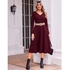 image:imageZeagoo Dresses for Women Long Sleeve Midi Dress Fall Casual A Line Dress 2026 V Neck Flare Dress with PocketsRed